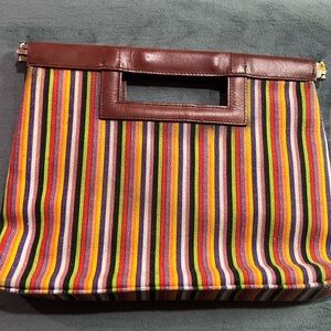 Vintage GAP Colorful Boho Striped Tote with Brown Leather Handles